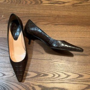 Ann Taylor Loft Brown Faux Croc Kitten Heel Pump Sz 8